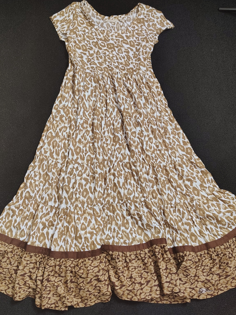 Soft Surroundings Dress Kara Tiered Midi Mocha Tan Leopard Animal Small NWT - Picture 4 of 9